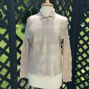 Pile Ou Face Paris Y2K Crinkle Pleated Stretch Gold Knit ButtonUp Blouse OS EUC